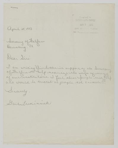 Letter from Gail Frederick Supporting Helene Wohlgemuth