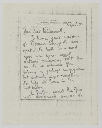 Letter from Horence Nimick to Helene Wohlgemuth