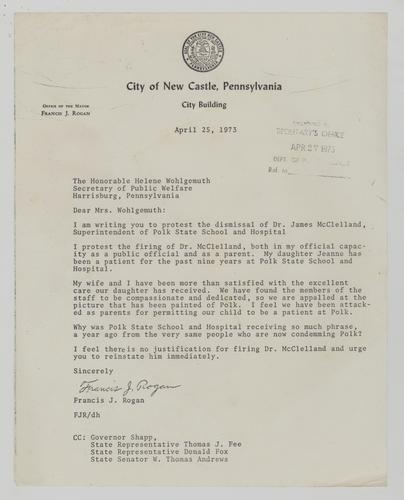 Letter from Francis Rogan to Helene Wohlgemuth