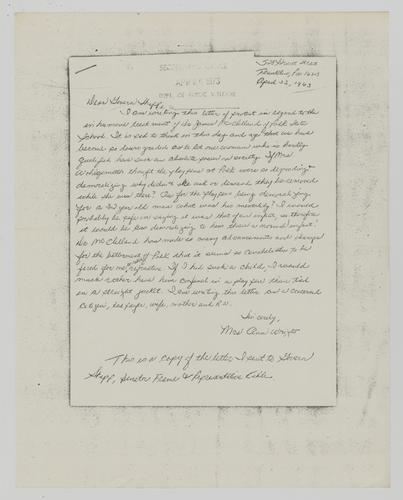 Letter from Ann Wright to Milton Shapp