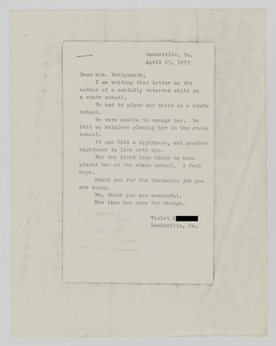 Letter from Violet K. to Helene Wohlgemuth