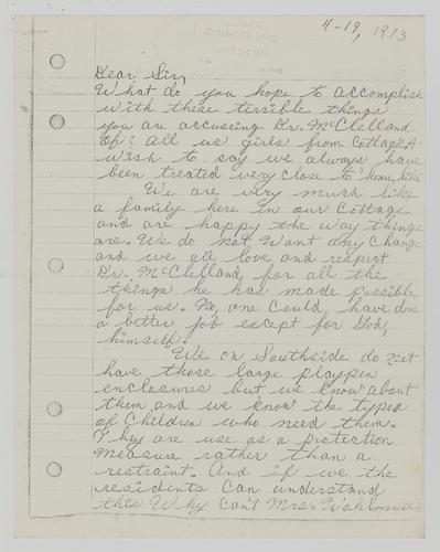 Letter from Cottage "A" Residents