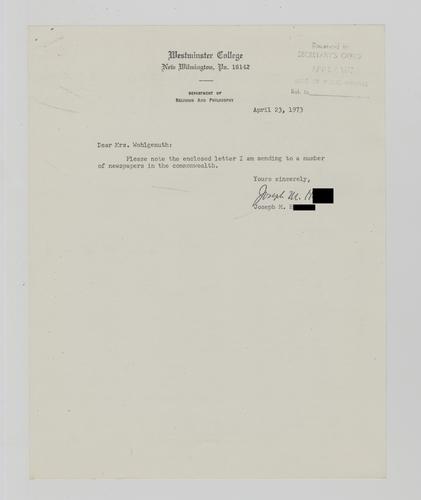 Letter from Joseph H. to Helene Wohlgemuth