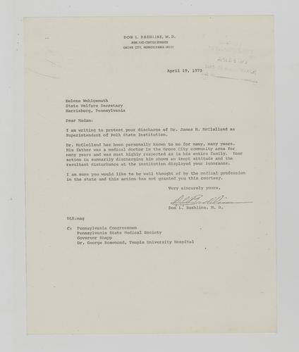 Letter from Don Bashline to Helene Wohlgemuth