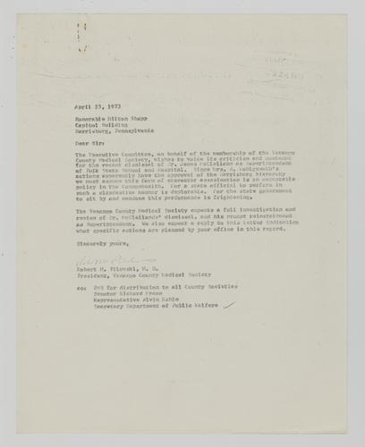 Letter from Robert Pilewski to Milton Shapp
