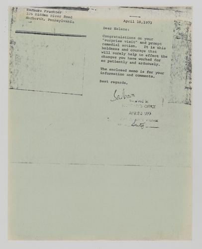 Note from Barbara Fruchter to Helene Wohlgemuth