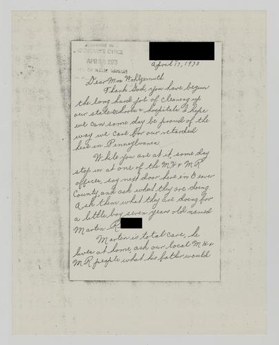 Letter from Mrs. R. to Helene Wohlgemuth