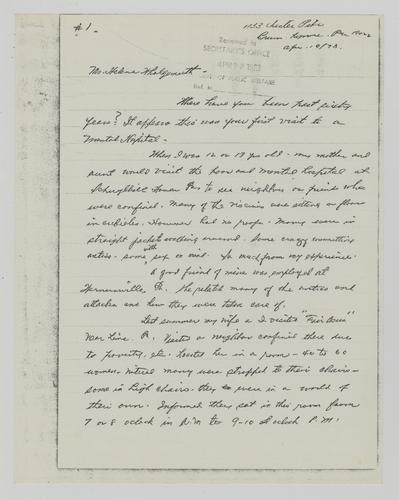 Letter from Emil Barth to Helene Wohlgemuth