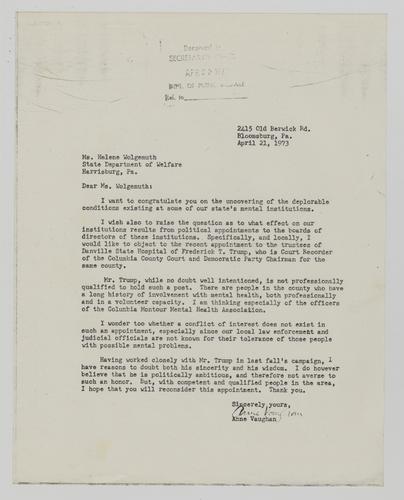 Letter from Ann Vaughan to Helene Wohlgemuth