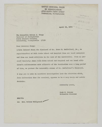Letter from Hugh Ransom to Milton Shapp