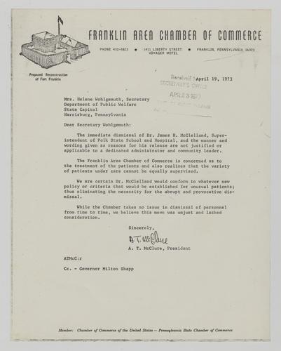 Letter from A. T. McClure to Helene Wohlgemuth