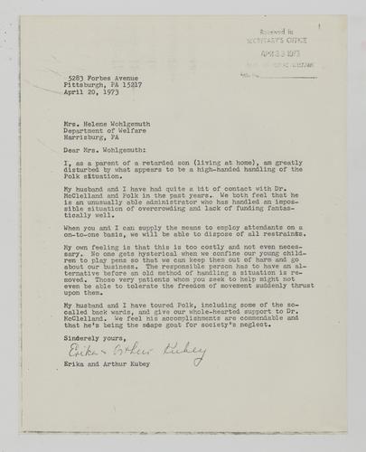 Letter from Erika Kubey to Helene Wohlgemuth