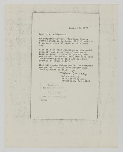 Letter from Mary Connolly to Helene Wohlgemuth