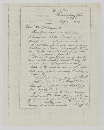 Letter from Helen Stahl to Helene Wohlgemuth