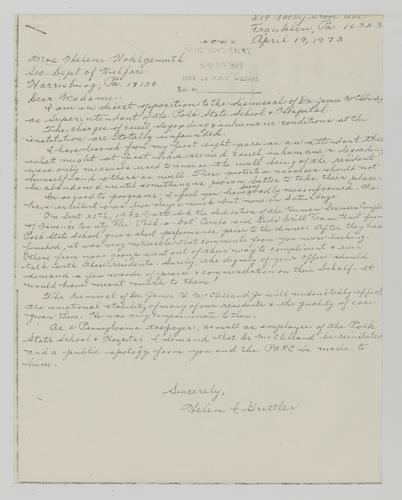 Letter from Helen Grettler to Helene Wohlgemuth