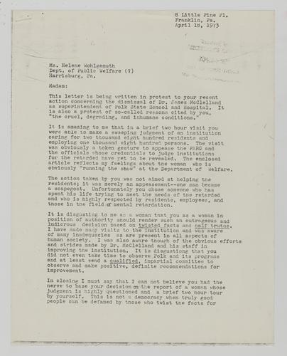 Letter from Joan Ihlenfeld to Helene Wohlgemuth