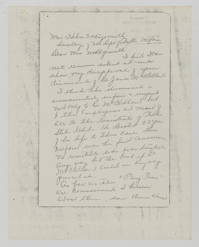 Letter from Margaret Grace to Helene Wohlgemuth
