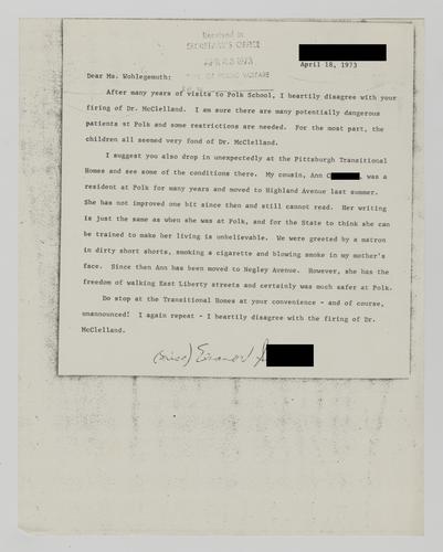 Letter from Eleanor S. to Helene Wohlgemuth