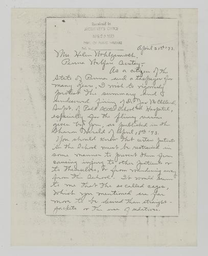 Letter from a "Penn Citizen" to Helene Wohlgemuth