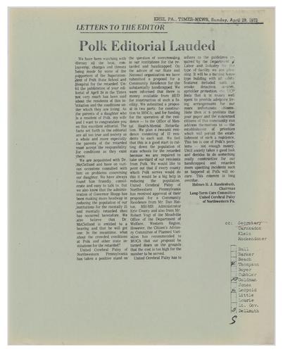 "Polk Editorial Lauded" Letter to the Editor