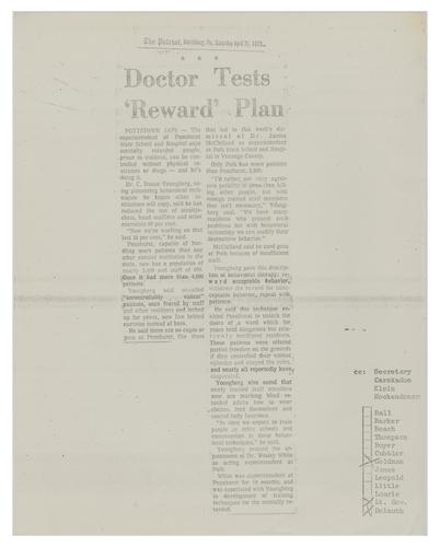 "Doctor Tests 'Reward' Plan" Article