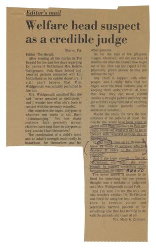 "Welfare Head Suspect as a Credible Judge" Article