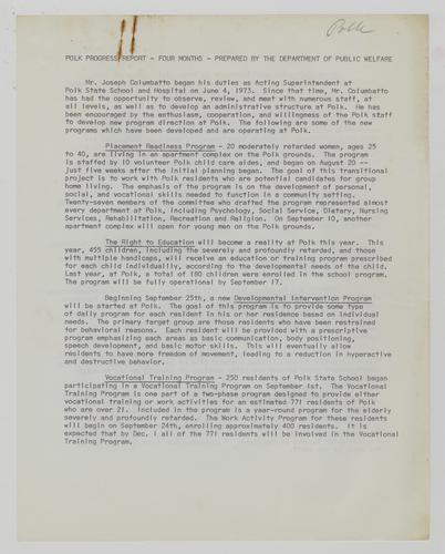 Polk Progress Report - Four Months