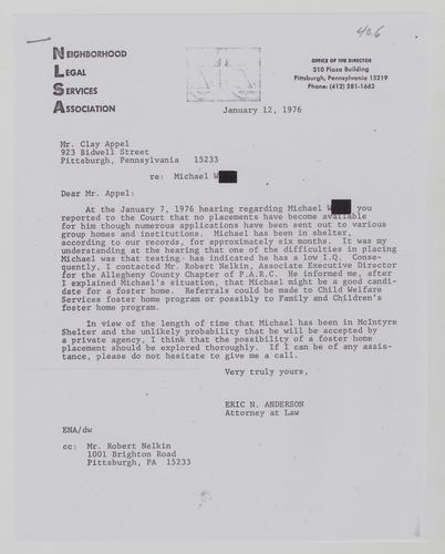 Placement of Michael W. Letter