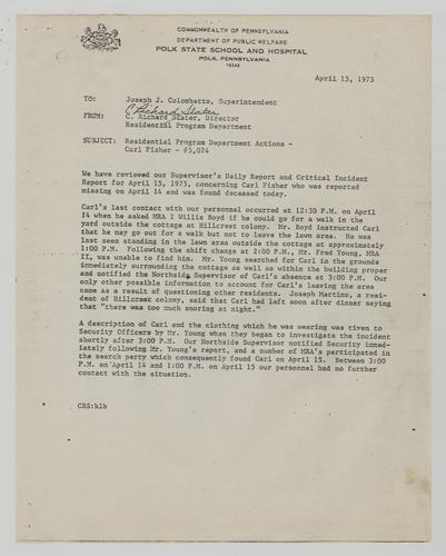 Letter to Joseph Colombatto from C. Richard Slater Regarding Carl Fisher