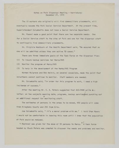 Notes on Polk Dispersal Meeting