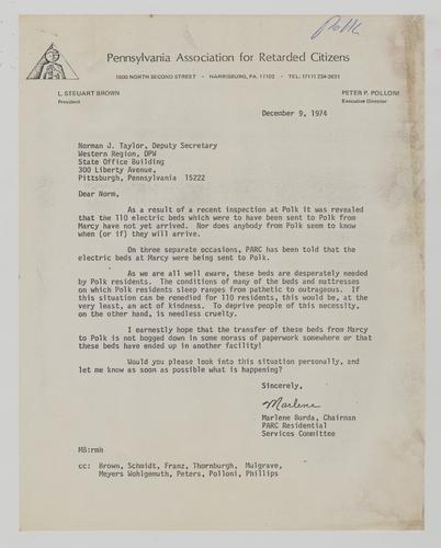 Letter from Marlene Burda to Norman Taylor