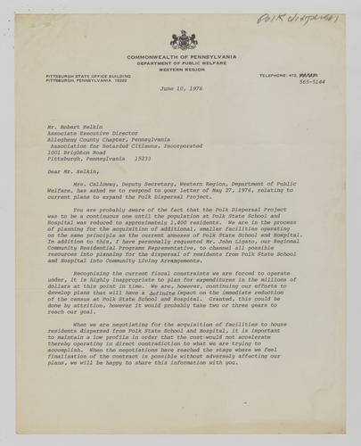 Letter from Larry Jenkins on behalf of Anna Bell Calloway to Bob Nelkin