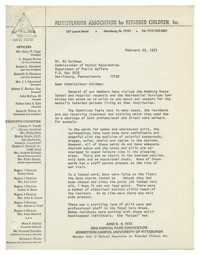 Letter from Eleanor Elkin to Commissioner Ed Goldman