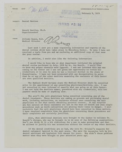 Letter from Alfredo Reyes to Donald Hartley