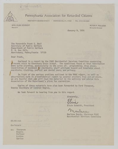 Letter from Elsie Schmidt and Marlene Burda to Frank Beal