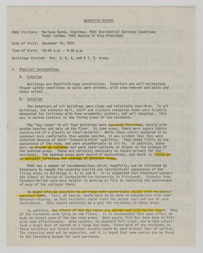 Narrative Report of Ebensburg Center