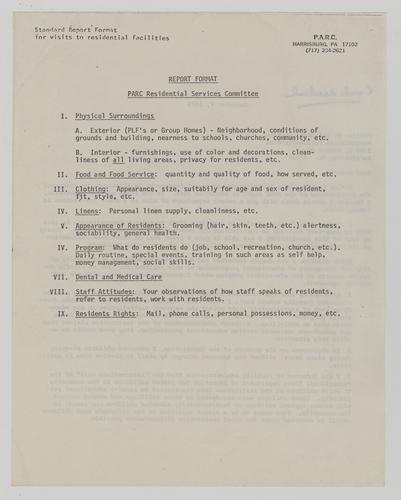 PARC Residential Services Committee Report Format