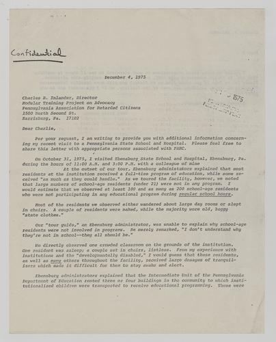Letter to Charles Inlander (2)