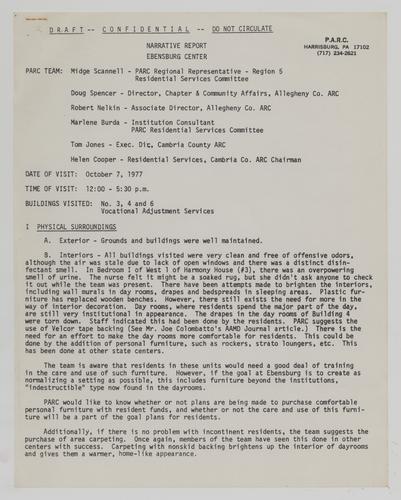 Narrative Report of Ebensburg Center Draft