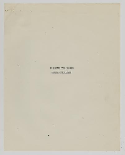 Highland Park Center Statement of Resident's Rights