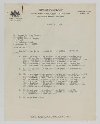 Letter from Joseph Scartelli to Bob Nelkin
