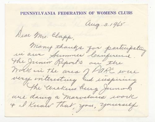 Pennsylvania Federation of Womens Clubs Letter