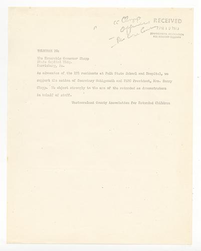 Telegram to Governor Shapp