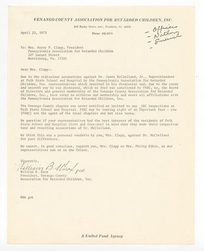 Venango County Association Letter