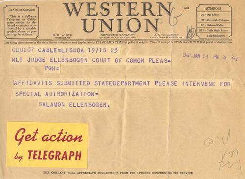 Telegram from Salomon Ellenbogen to Henry Ellenbogen (1)