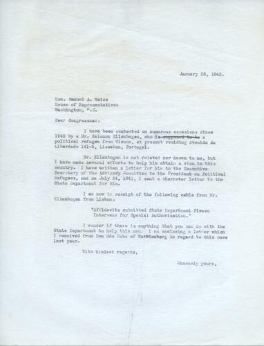 Letter from Henry Ellenbogen to Samuel Weiss (1)