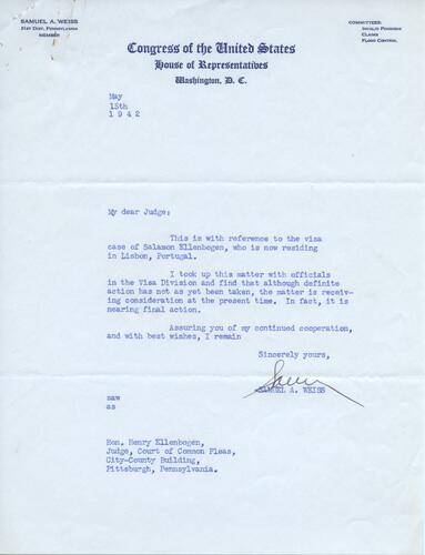 Letter from Samuel Weiss to Henry Ellenbogen (3)