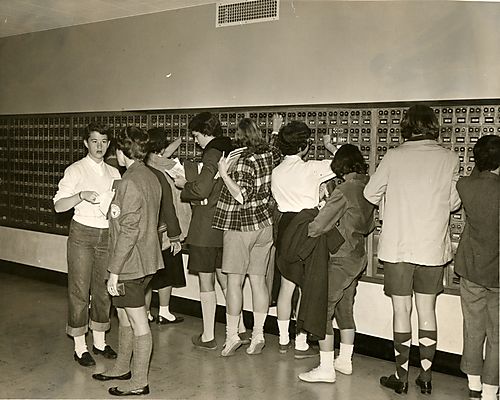 Students at mailboxes