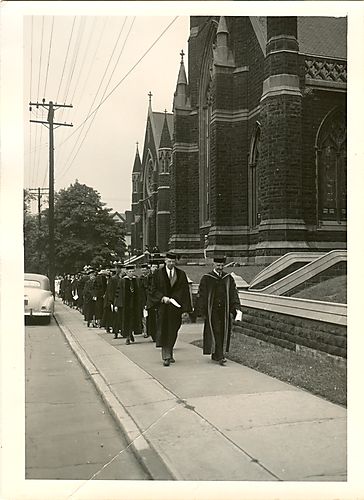 Commencement recessional down Fifth Avenue