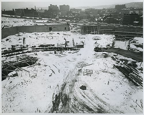 Civic Arena site in snow 